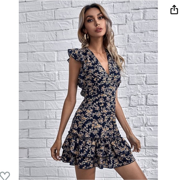 SHEIN Open Back Tie Back Ruffle Flutter Sleeve Ditsy Floral Dress, Sz.Small NWOT - Picture 12 of 12